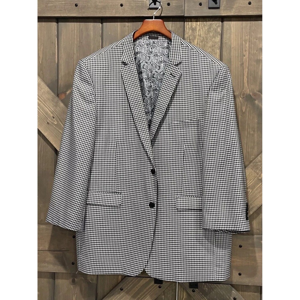 Stacy Adams Gold Blazer Black And White Check Plaid Classic Jacket Men's 50R